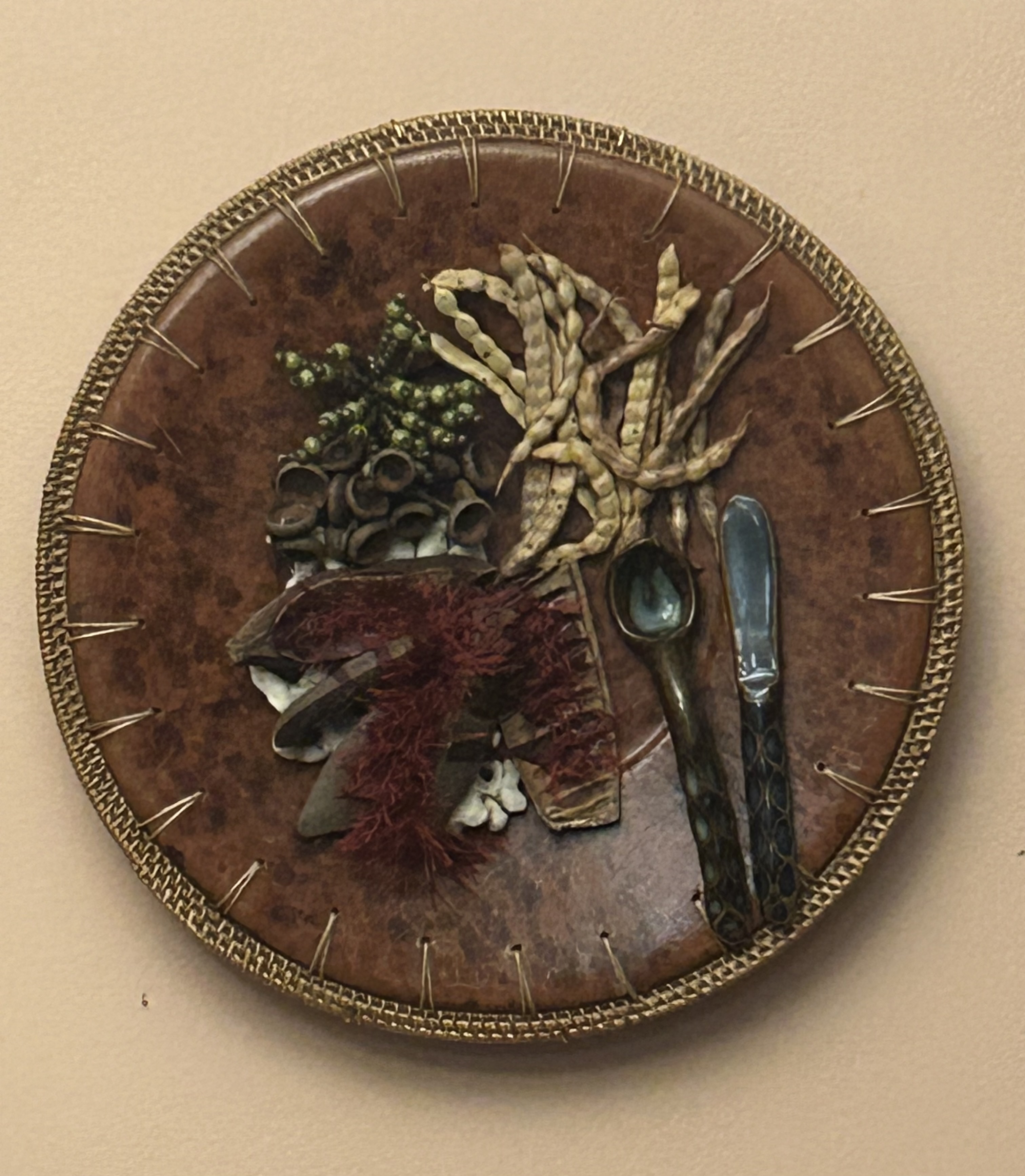 Woks of Life — round mixed-media assemblage (sold)